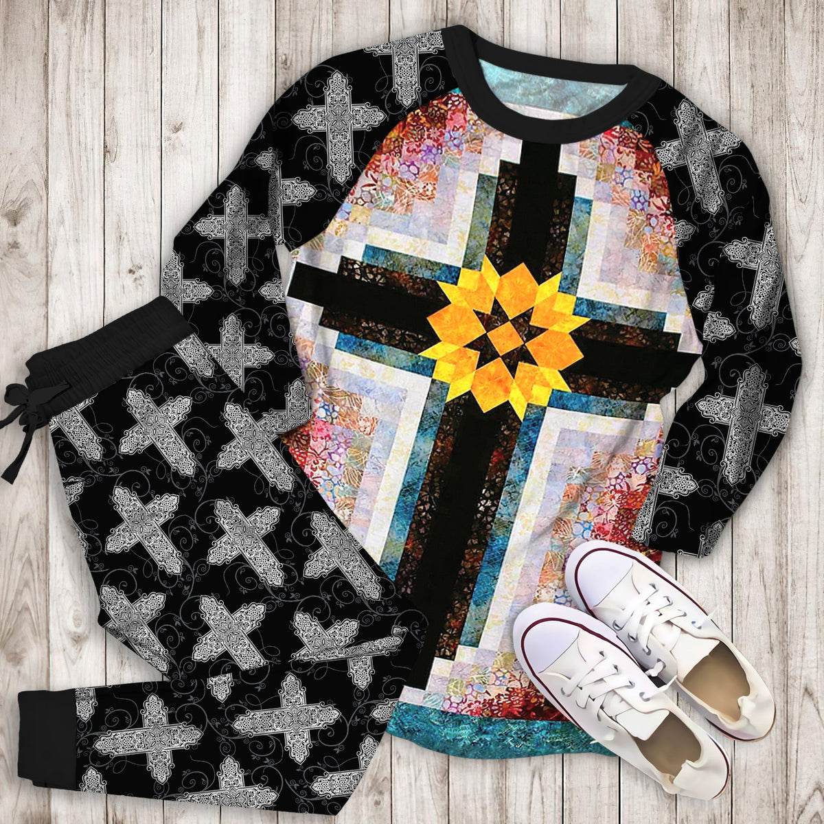 Cross Pajama Set | Pajamas | Cotton Sleepwear Sets | Soft Long Sleeve Pjs | Raglan Shirt and Pants Set