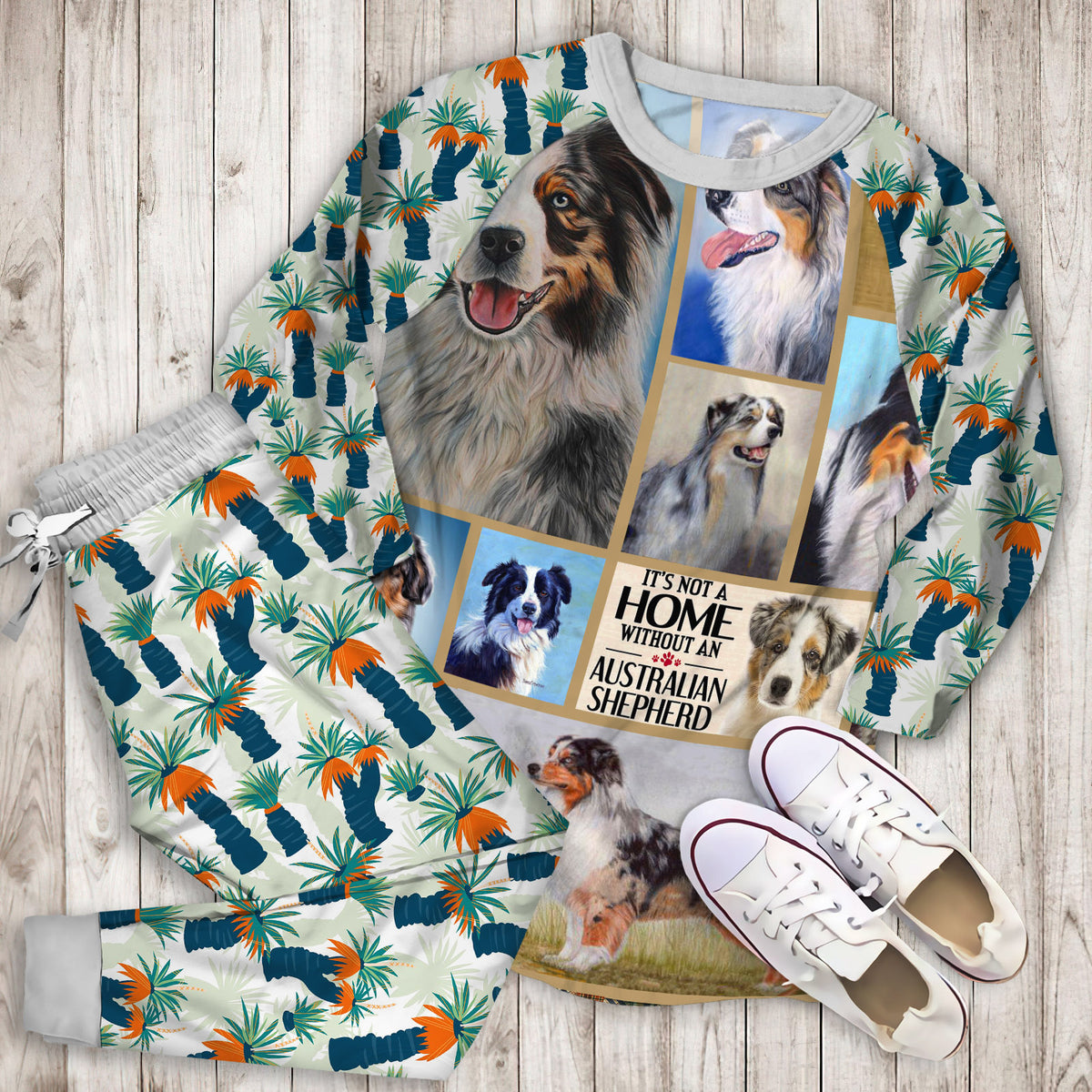 Australian Shepherd Mom Love Pajama Set |Sleepwear Pjs Sets | Raglan Shirt Pants Set