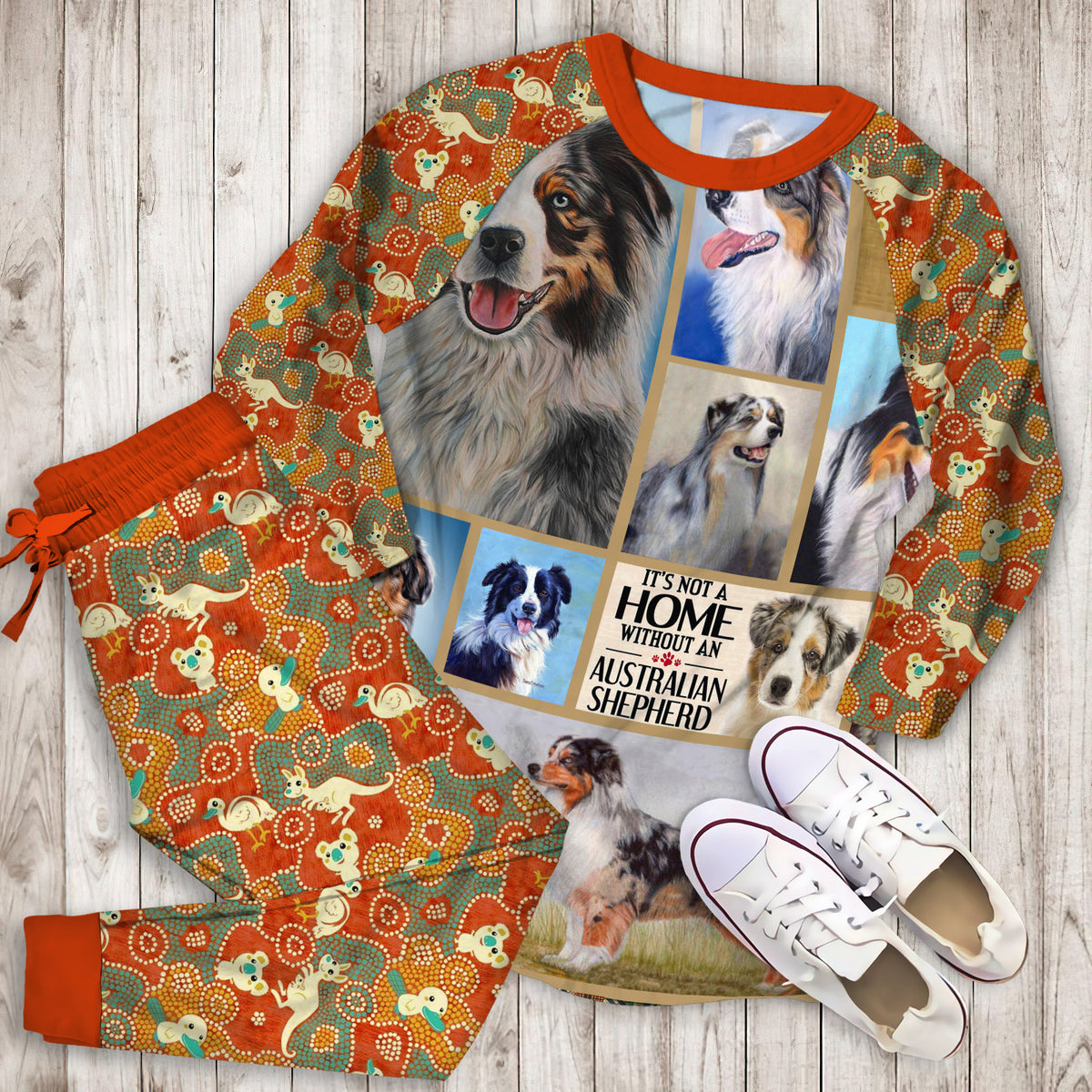 Australian Shepherd Mom Love Pajama Set |Sleepwear Pjs Sets | Raglan Shirt Pants Set