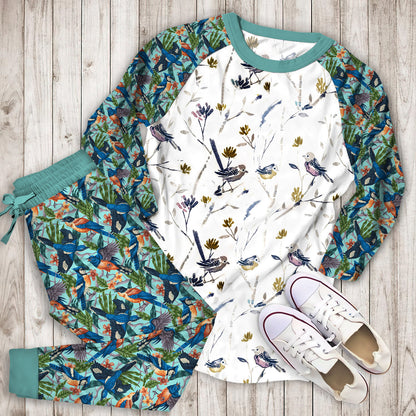 Bird Pajama Set | Pajamas | Cotton Sleepwear Sets | Soft Long Sleeve Pjs | Raglan Shirt and Pants Set