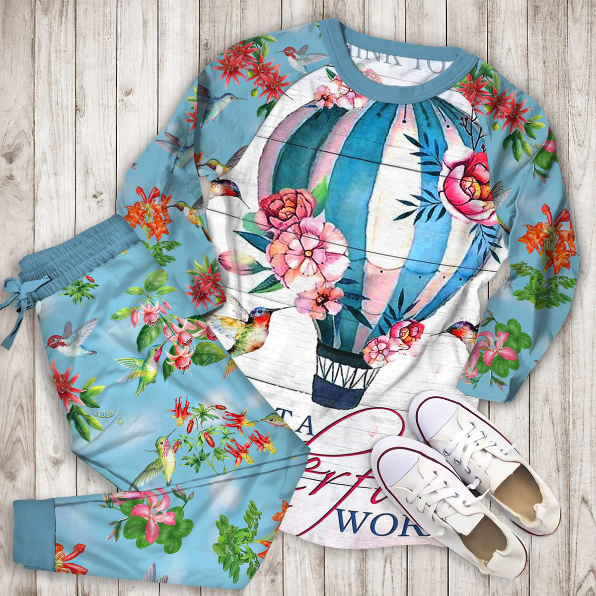 Humming Bird Pajama Set | Pajamas | Cotton Sleepwear Sets | Soft Long Sleeve Pjs | Raglan Shirt and Pants Set
