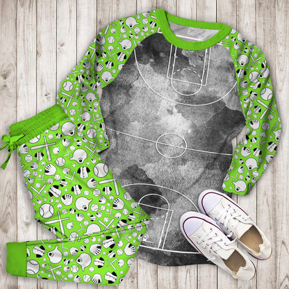 Basketball Yard Black Pajama Set | Pajamas | Cotton Sleepwear Sets | Soft Long Sleeve Pjs | Raglan Shirt and Pants Set