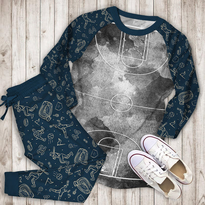 Basketball Yard Black Pajama Set | Pajamas | Cotton Sleepwear Sets | Soft Long Sleeve Pjs | Raglan Shirt and Pants Set
