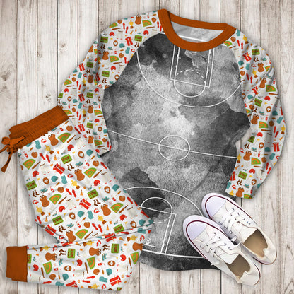 Basketball Yard Black Pajama Set | Pajamas | Cotton Sleepwear Sets | Soft Long Sleeve Pjs | Raglan Shirt and Pants Set