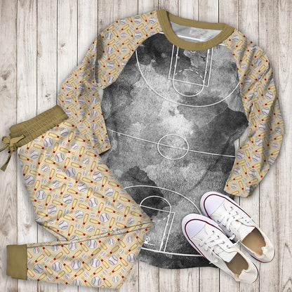 Basketball Yard Black Pajama Set | Pajamas | Cotton Sleepwear Sets | Soft Long Sleeve Pjs | Raglan Shirt and Pants Set