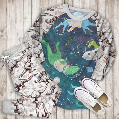 Dinosaurs In Space Pajama Set |Sleepwear Pjs Sets | Raglan Shirt Pants Set