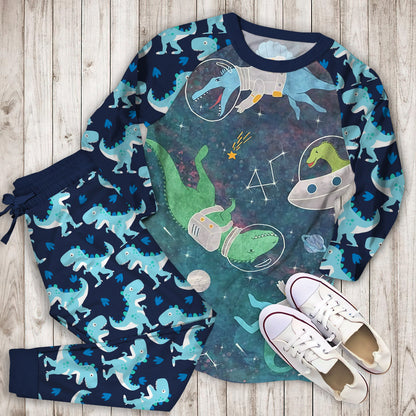 Dinosaurs In Space Pajama Set |Sleepwear Pjs Sets | Raglan Shirt Pants Set