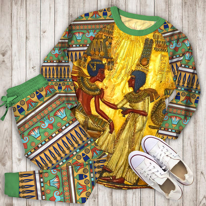 Ancient Egypt Gold Pajama Set |Sleepwear Pjs Sets | Raglan Shirt Pants Set