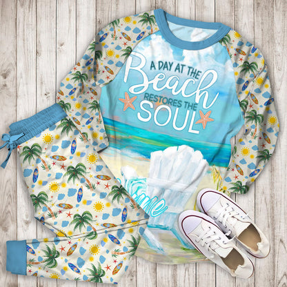 Beach Personalized Name Pajama Set |Sleepwear Pjs Sets | Raglan Shirt Pants Set