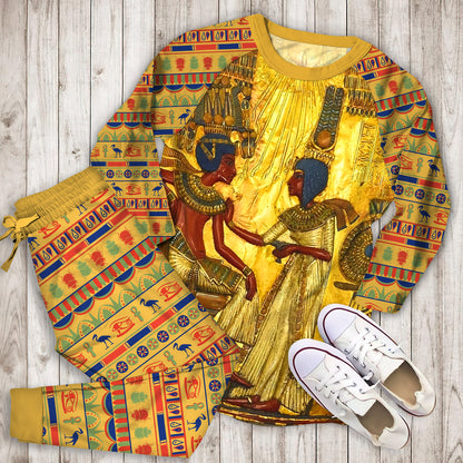 Ancient Egypt Gold Pajama Set |Sleepwear Pjs Sets | Raglan Shirt Pants Set
