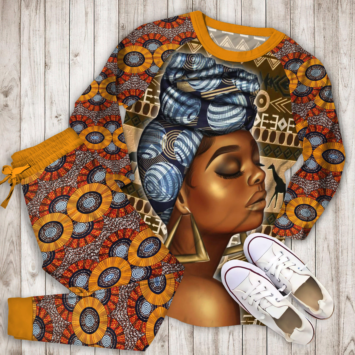 Black African Woman Pajama Set |Sleepwear Pjs Sets | Raglan Shirt Pants Set