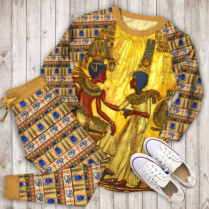 Ancient Egypt Gold Pajama Set |Sleepwear Pjs Sets | Raglan Shirt Pants Set