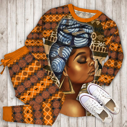 Black African Woman Pajama Set |Sleepwear Pjs Sets | Raglan Shirt Pants Set