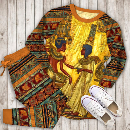 Ancient Egypt Gold Pajama Set |Sleepwear Pjs Sets | Raglan Shirt Pants Set