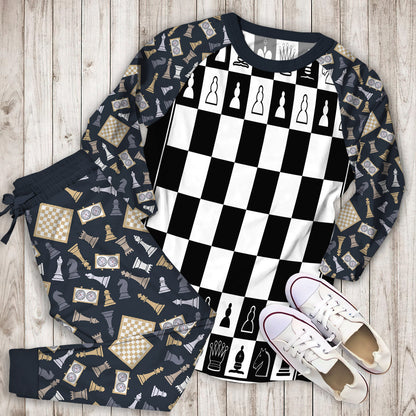 Chess Pajama Set |Sleepwear Pjs Sets | Raglan Shirt Pants Set