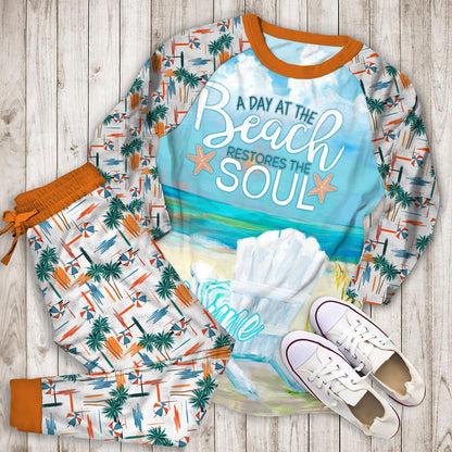 Beach Personalized Name Pajama Set |Sleepwear Pjs Sets | Raglan Shirt Pants Set