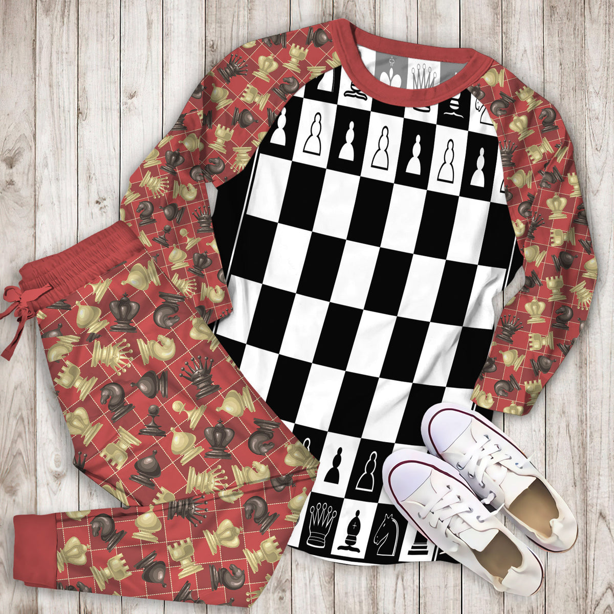 Chess Pajama Set |Sleepwear Pjs Sets | Raglan Shirt Pants Set