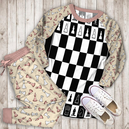 Chess Pajama Set |Sleepwear Pjs Sets | Raglan Shirt Pants Set