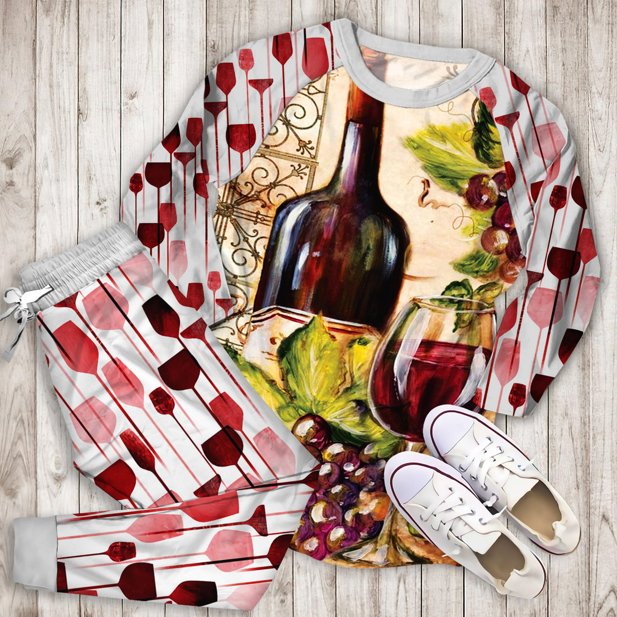 Wine Grape Pajama Set |Sleepwear Pjs Sets | Raglan Shirt Pants Set