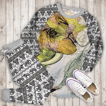 Elephant World Map Pajama Set | Pajamas | Cotton Sleepwear Sets | Soft Long Sleeve Pjs | Raglan Shirt and Pants Set