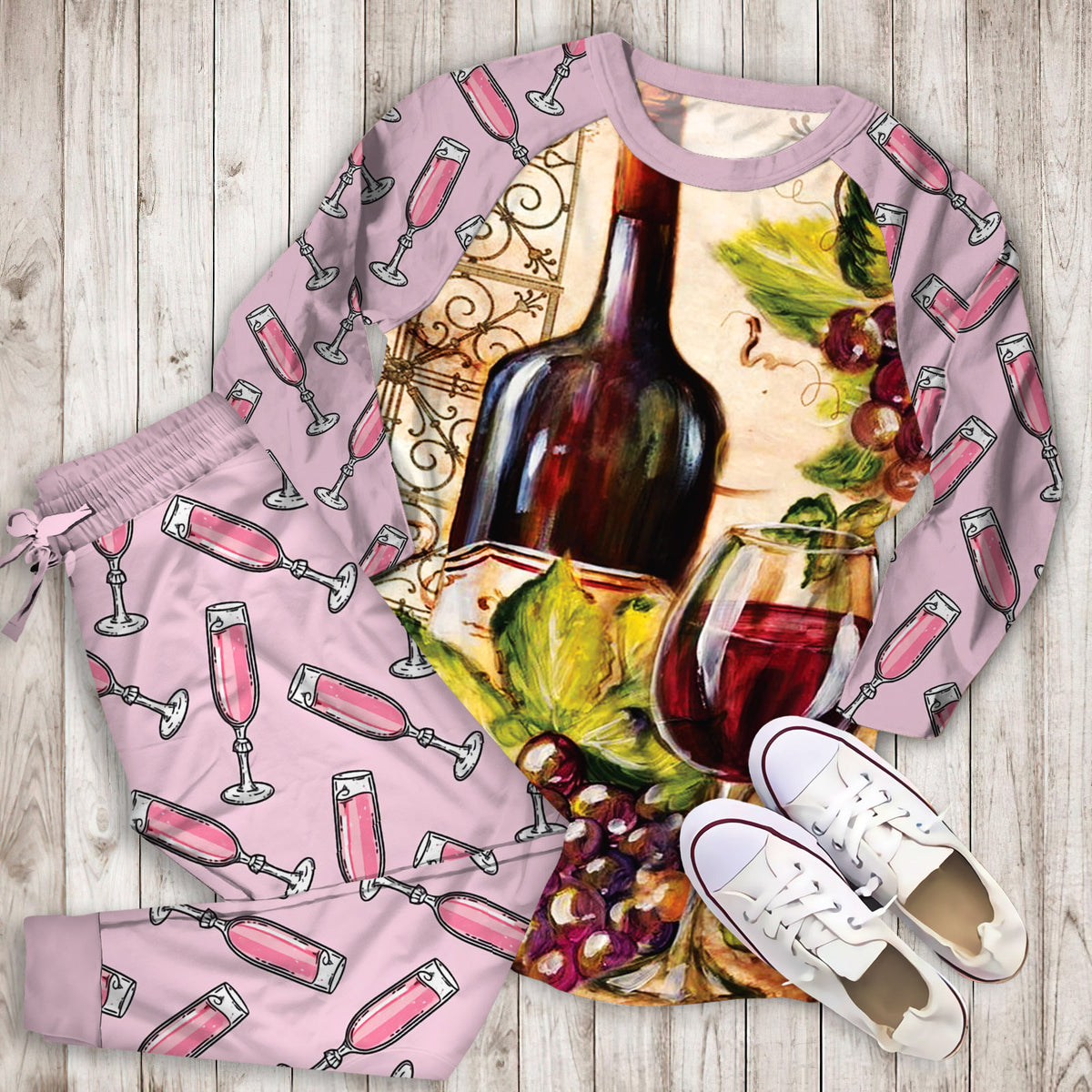 Wine Grape Pajama Set |Sleepwear Pjs Sets | Raglan Shirt Pants Set