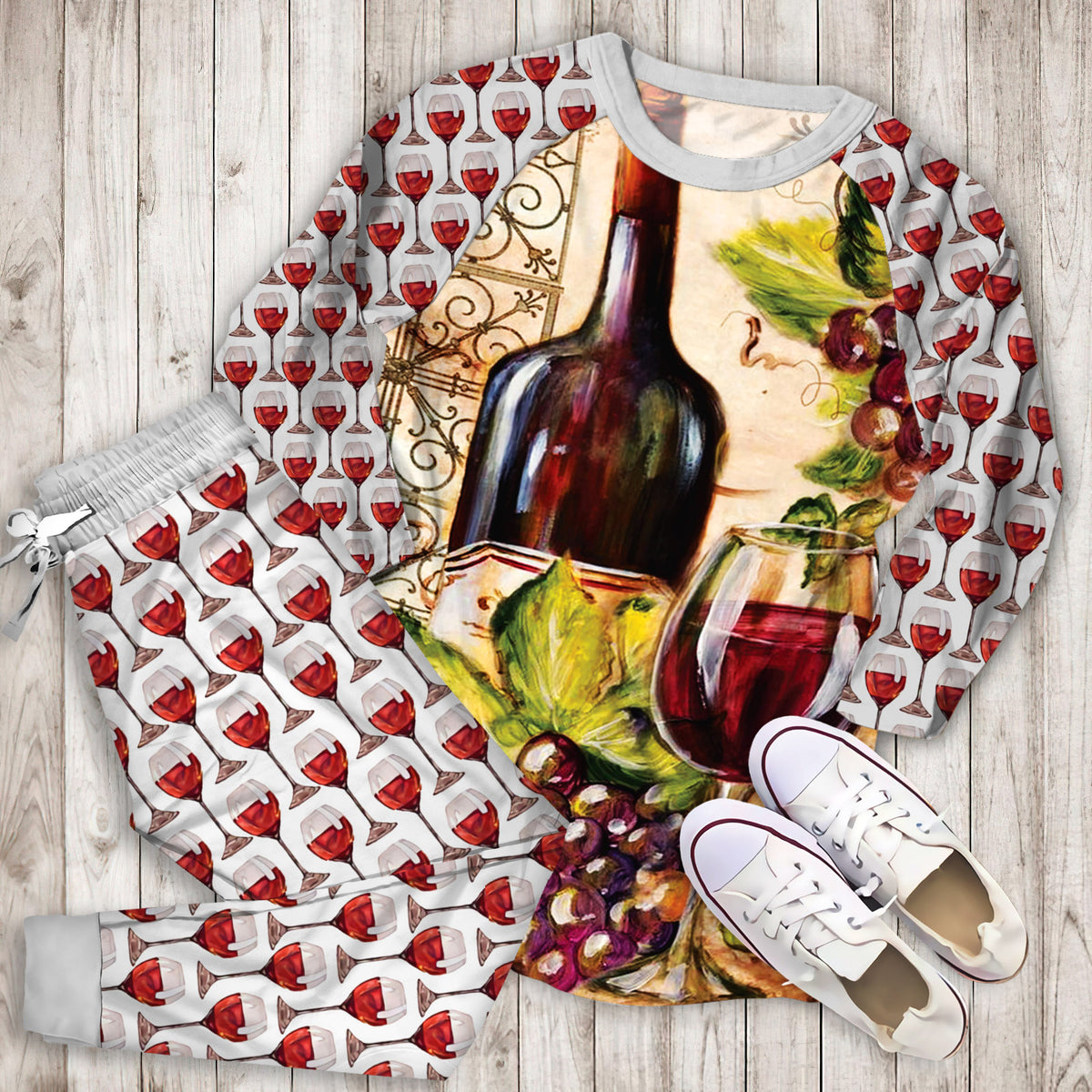Wine Grape Pajama Set |Sleepwear Pjs Sets | Raglan Shirt Pants Set