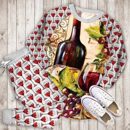 Wine Grape Pajama Set |Sleepwear Pjs Sets | Raglan Shirt Pants Set
