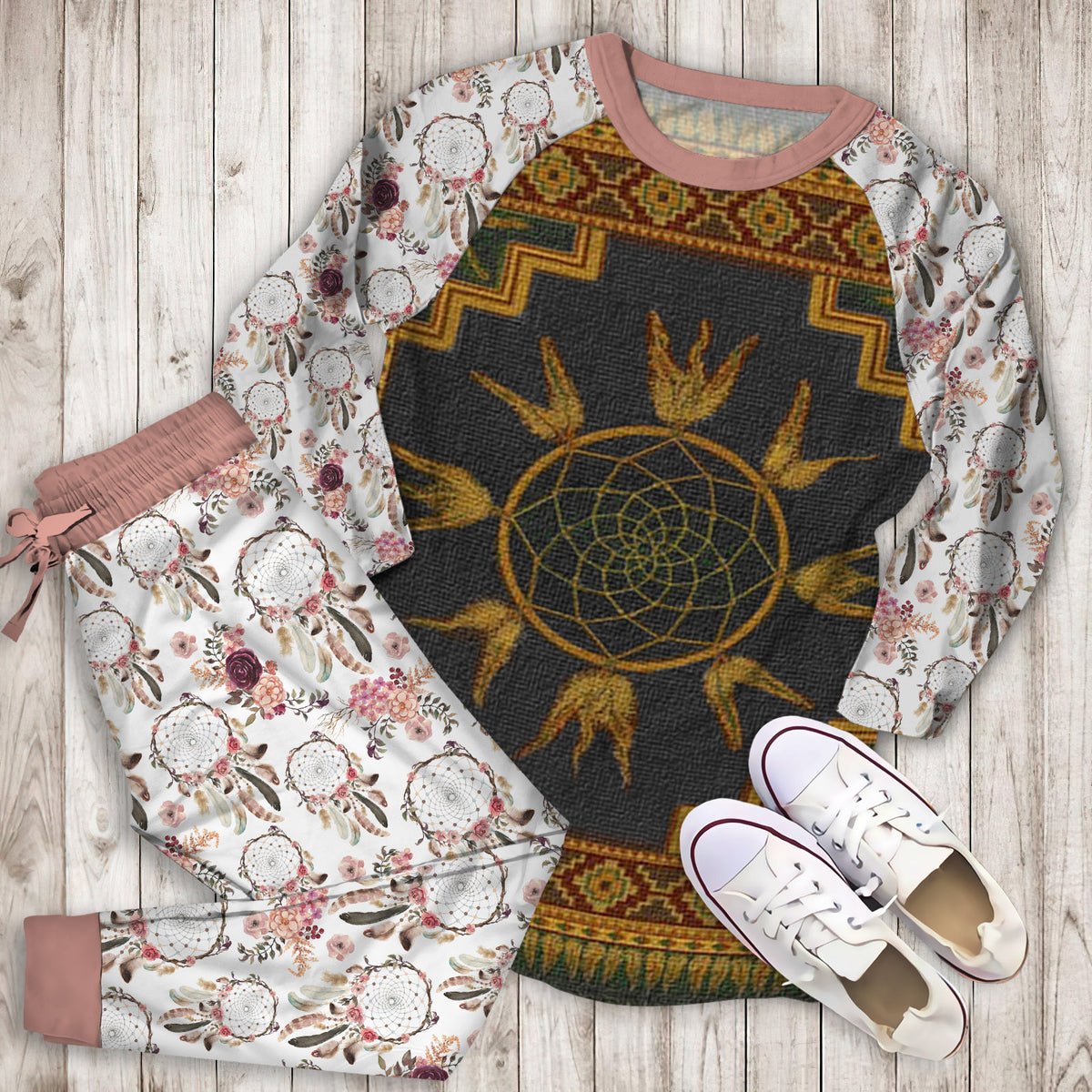 Dreamcatcher Pajama Set | Pajamas | Cotton Sleepwear Sets | Soft Long Sleeve Pjs | Raglan Shirt and Pants Set