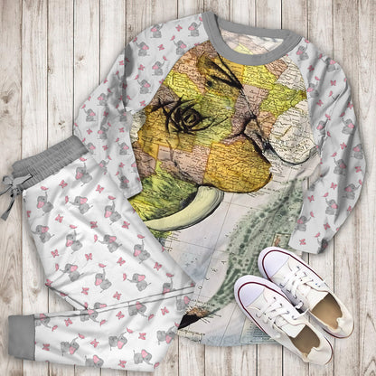 Elephant World Map Pajama Set | Pajamas | Cotton Sleepwear Sets | Soft Long Sleeve Pjs | Raglan Shirt and Pants Set