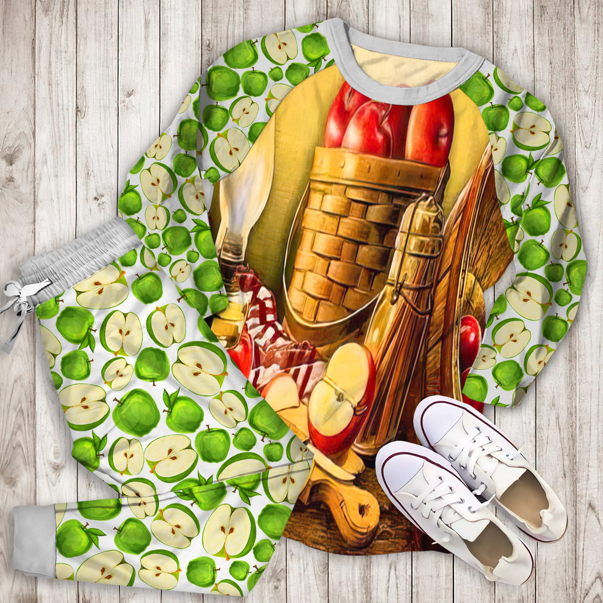 Apple Harvest Pajama Set | Pajamas | Cotton Sleepwear Sets | Soft Long Sleeve Pjs | Raglan Shirt and Pants Set
