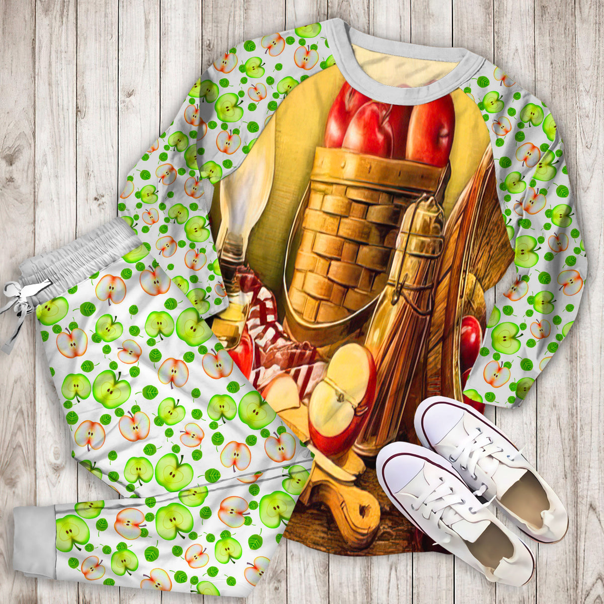 Apple Harvest Pajama Set | Pajamas | Cotton Sleepwear Sets | Soft Long Sleeve Pjs | Raglan Shirt and Pants Set