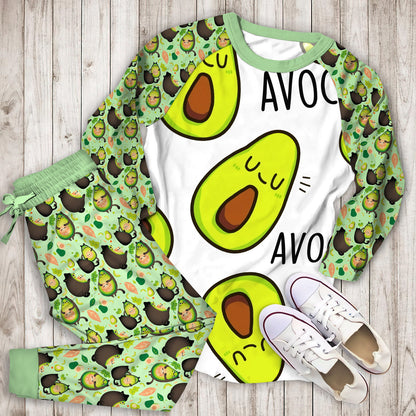 Avocado Smiley Face Pajama Set |Sleepwear Pjs Sets | Raglan Shirt Pants Set