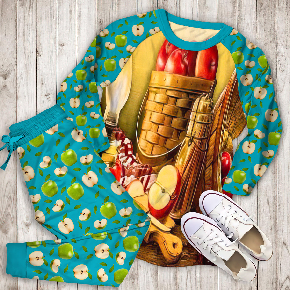 Apple Harvest Pajama Set | Pajamas | Cotton Sleepwear Sets | Soft Long Sleeve Pjs | Raglan Shirt and Pants Set