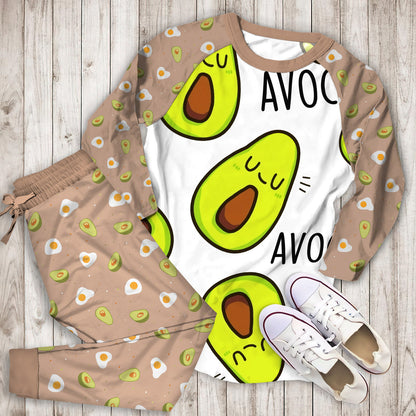 Avocado Smiley Face Pajama Set |Sleepwear Pjs Sets | Raglan Shirt Pants Set