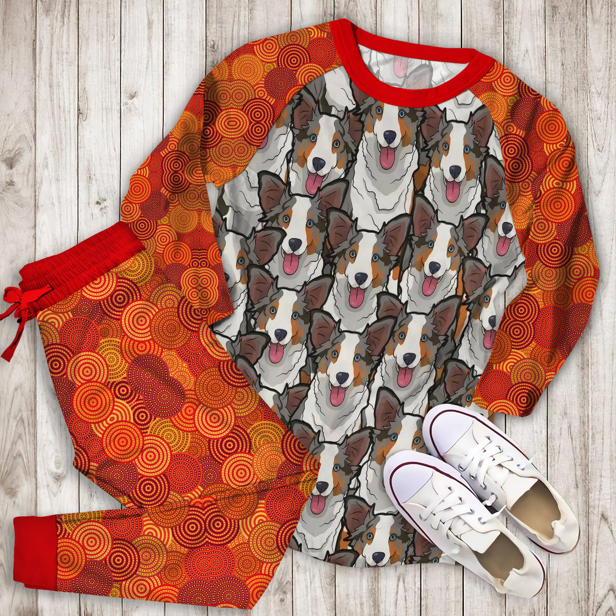 Australian Shepherd Pajama Set | Pajamas | Cotton Sleepwear Sets | Soft Long Sleeve Pjs | Raglan Shirt and Pants Set