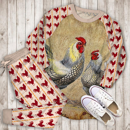 Rooster Vintage Pajama Set | Pajamas | Cotton Sleepwear Sets | Soft Long Sleeve Pjs | Raglan Shirt and Pants Set