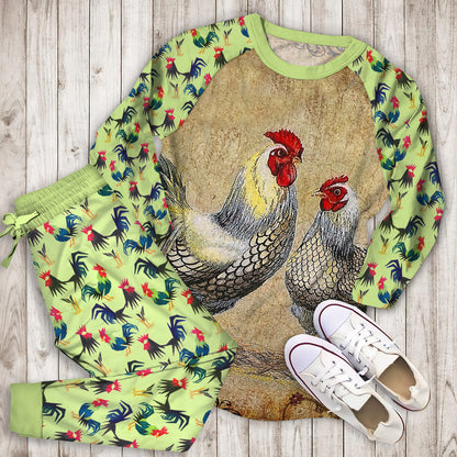 Rooster Vintage Pajama Set | Pajamas | Cotton Sleepwear Sets | Soft Long Sleeve Pjs | Raglan Shirt and Pants Set