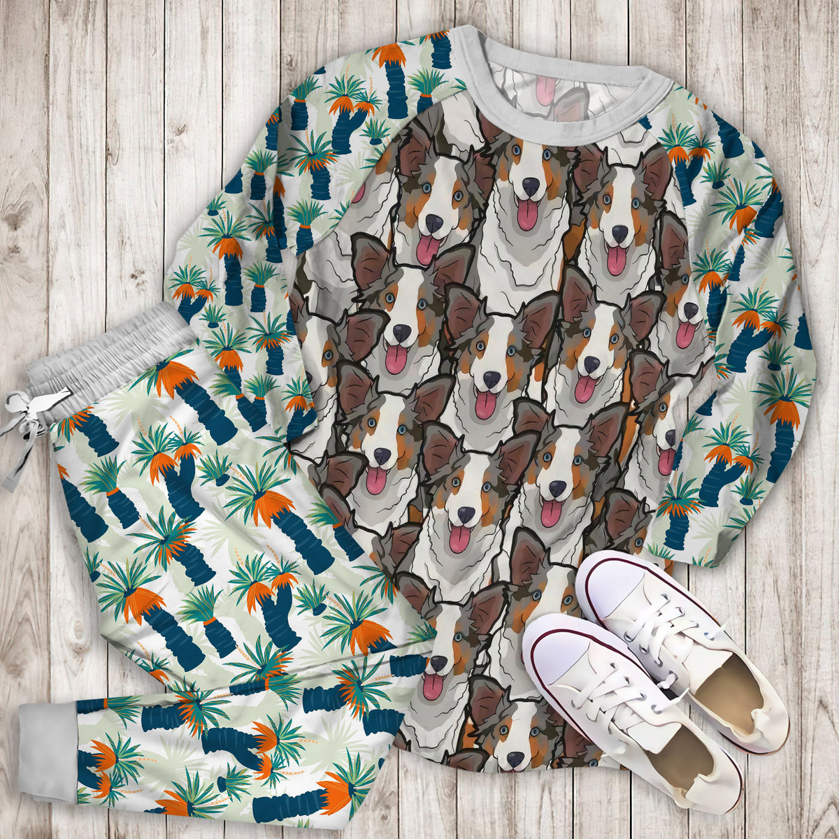 Australian Shepherd Pajama Set | Pajamas | Cotton Sleepwear Sets | Soft Long Sleeve Pjs | Raglan Shirt and Pants Set
