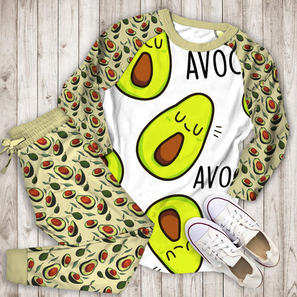 Avocado Smiley Face Pajama Set |Sleepwear Pjs Sets | Raglan Shirt Pants Set