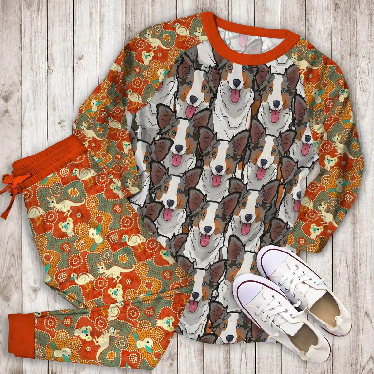 Australian Shepherd Pajama Set | Pajamas | Cotton Sleepwear Sets | Soft Long Sleeve Pjs | Raglan Shirt and Pants Set