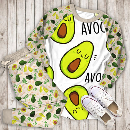 Avocado Smiley Face Pajama Set |Sleepwear Pjs Sets | Raglan Shirt Pants Set