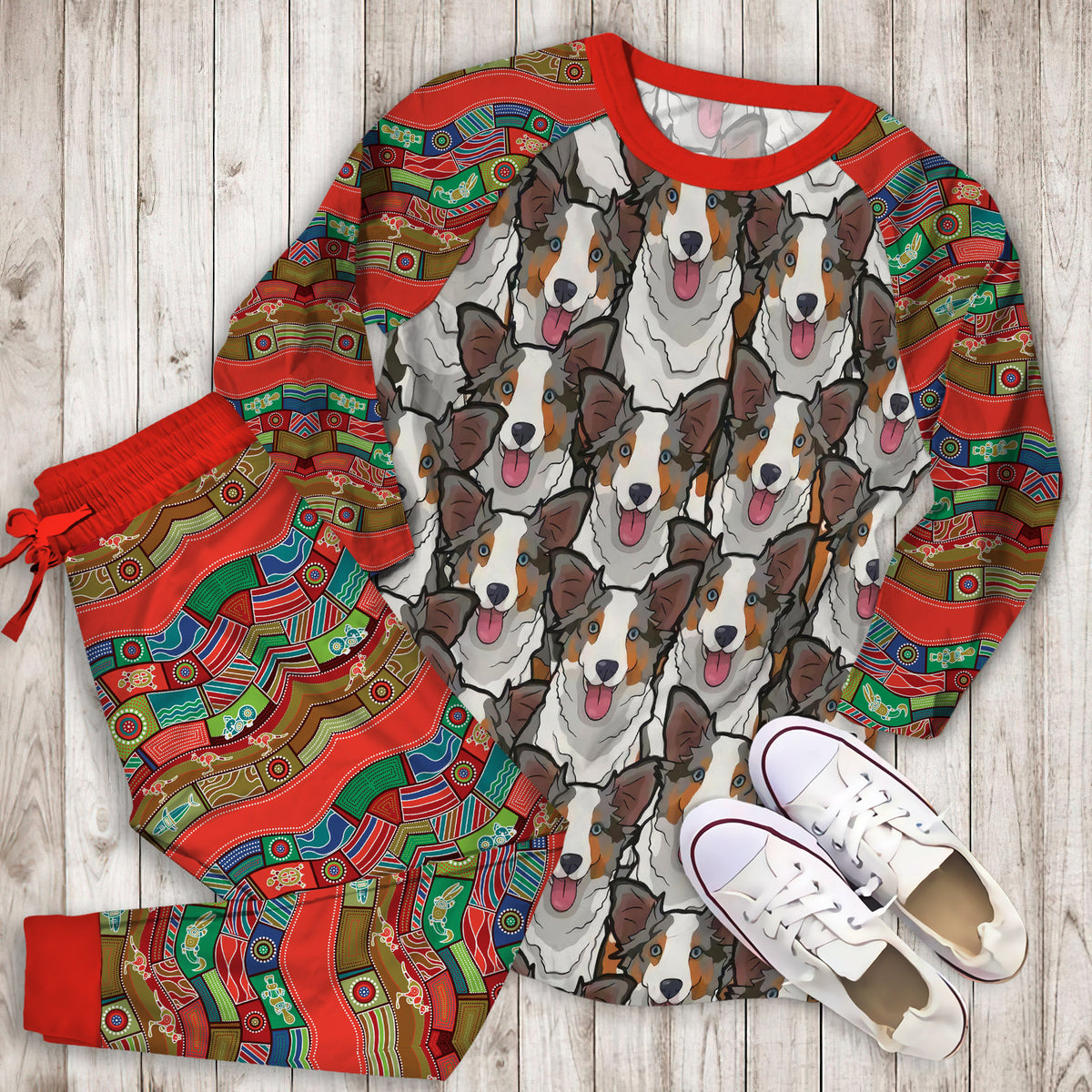 Australian Shepherd Pajama Set | Pajamas | Cotton Sleepwear Sets | Soft Long Sleeve Pjs | Raglan Shirt and Pants Set