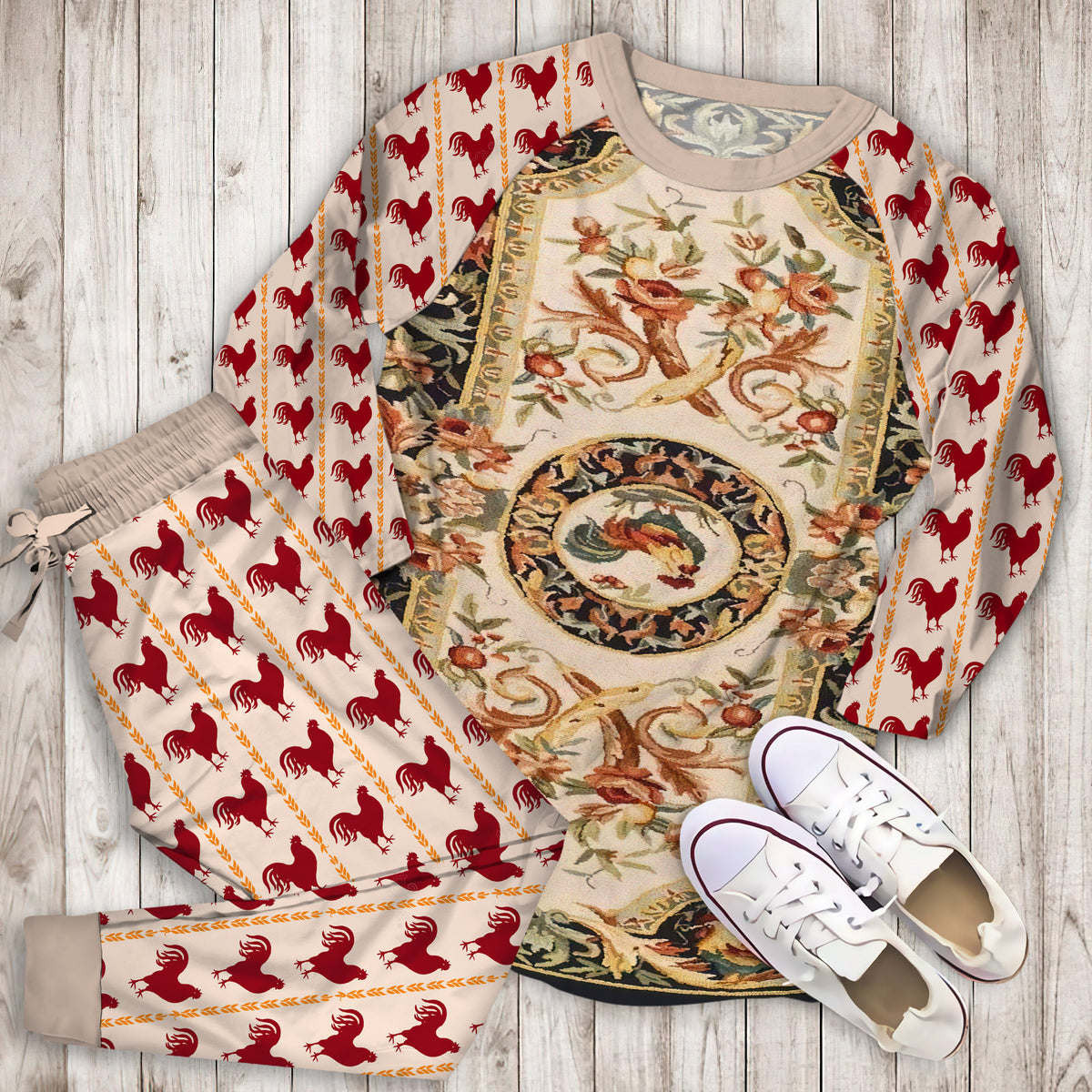 Rooster Pajama Set | Pajamas | Cotton Sleepwear Sets | Soft Long Sleeve Pjs | Raglan Shirt and Pants Set