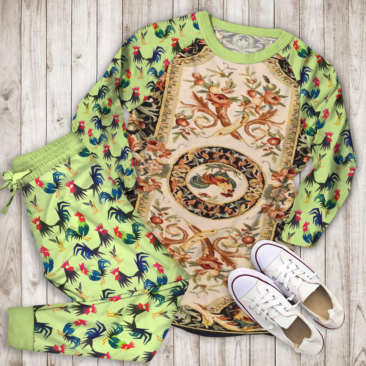 Rooster Pajama Set | Pajamas | Cotton Sleepwear Sets | Soft Long Sleeve Pjs | Raglan Shirt and Pants Set