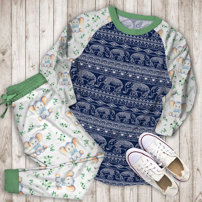 Elephant Pajama Set | Pajamas | Cotton Sleepwear Sets | Soft Long Sleeve Pjs | Raglan Shirt and Pants Set