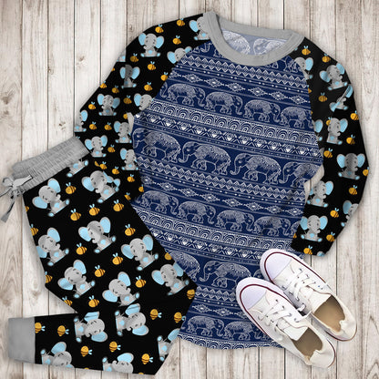 Elephant Pajama Set | Pajamas | Cotton Sleepwear Sets | Soft Long Sleeve Pjs | Raglan Shirt and Pants Set