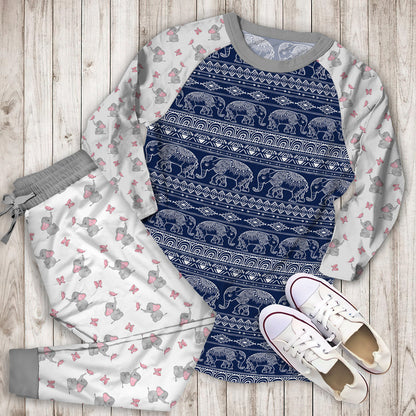 Elephant Pajama Set | Pajamas | Cotton Sleepwear Sets | Soft Long Sleeve Pjs | Raglan Shirt and Pants Set