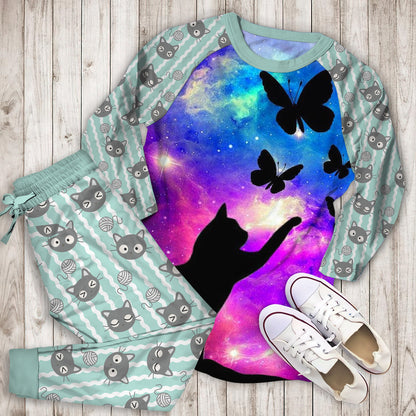 Cat Pajama Set | Pajamas | Cotton Sleepwear Sets | Soft Long Sleeve Pjs | Raglan Shirt and Pants Set