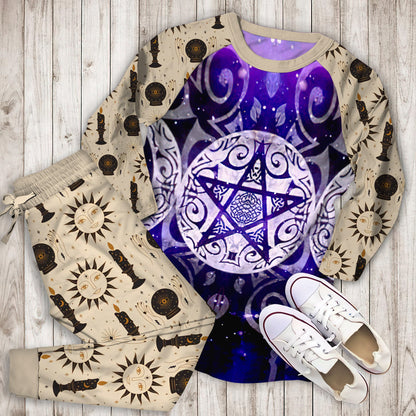 Wicca Triple Moon Pajama Set | Pajamas | Cotton Sleepwear Sets | Soft Long Sleeve Pjs | Raglan Shirt and Pants Set