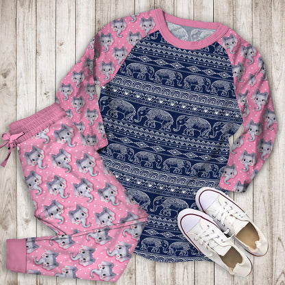 Elephant Pajama Set | Pajamas | Cotton Sleepwear Sets | Soft Long Sleeve Pjs | Raglan Shirt and Pants Set